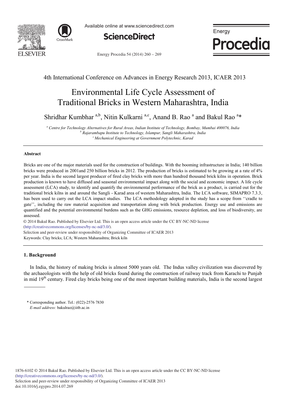 Environmental Life Cycle Assessment of Traditional Bricks in Western Maharashtra, India