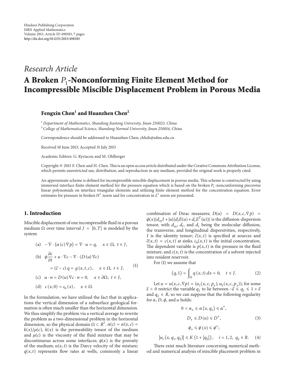 A Broken P 1 Nonconforming Finite Element Method For Incompressible Miscible Displacement Problem In Porous Media Topic Of Research Paper In Mathematics Download Scholarly Article Pdf And Read For Free On