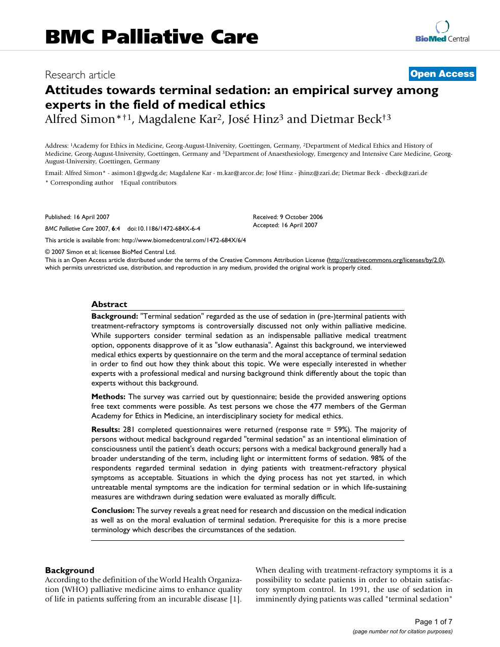 Attitudes Towards Terminal Sedation An Empirical Survey Among - 