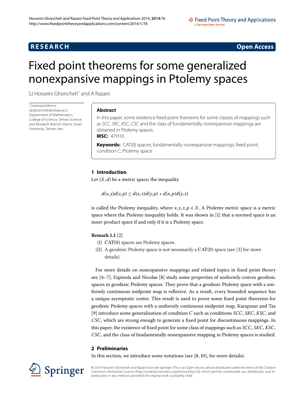 Fixed Point Theorems For Some Generalized Nonexpansive Mappings In Ptolemy Spaces Topic Of Research Paper In Mathematics Download Scholarly Article Pdf And Read For Free On Cyberleninka Open Science Hub