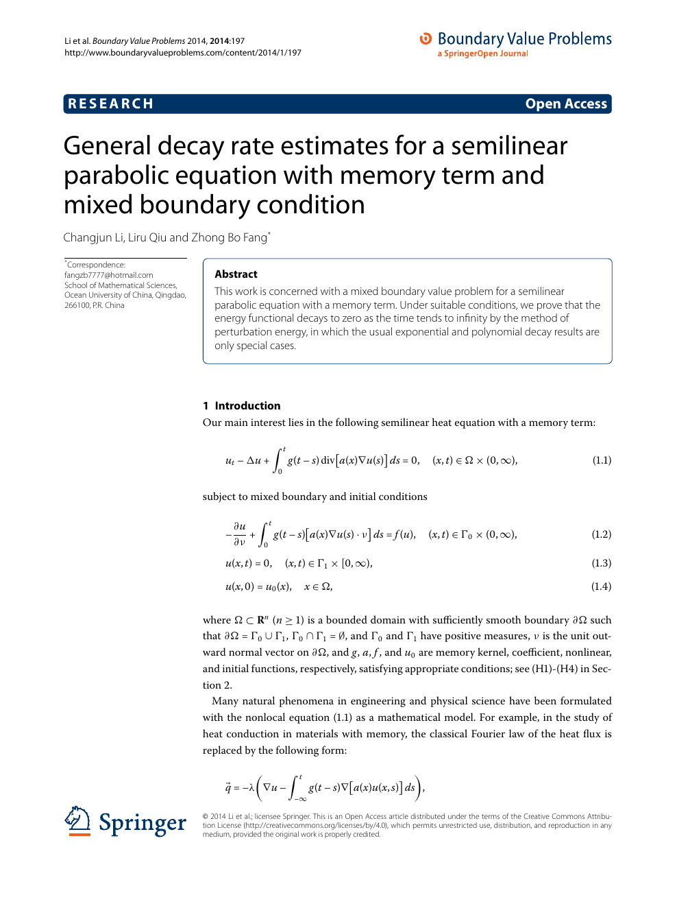 General Decay Rate Estimates For A Semilinear Parabolic Equation With Memory Term And Mixed Boundary Condition Topic Of Research Paper In Mathematics Download Scholarly Article Pdf And Read For Free On