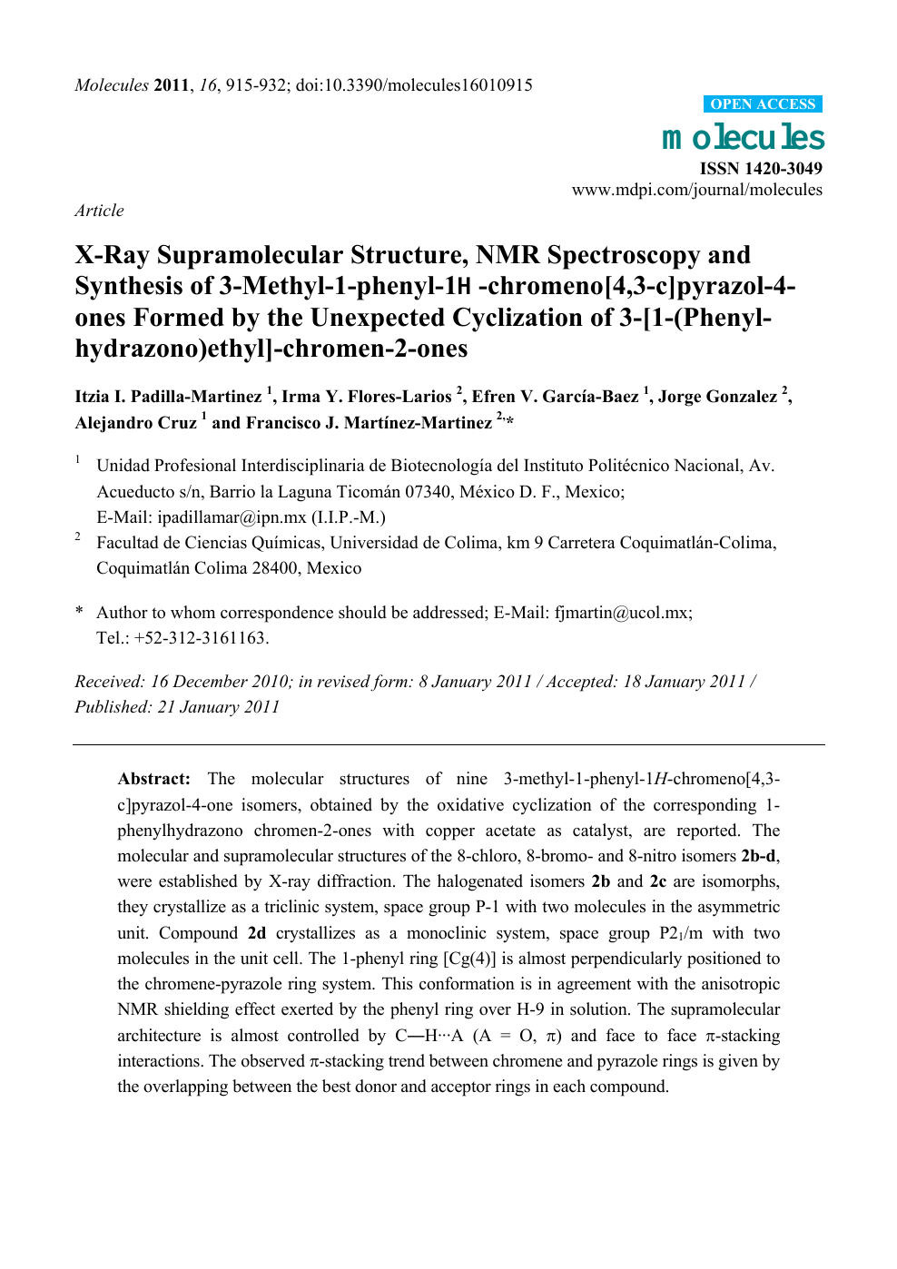 X-Ray Supramolecular Structure, NMR Spectroscopy and Synthesis of 