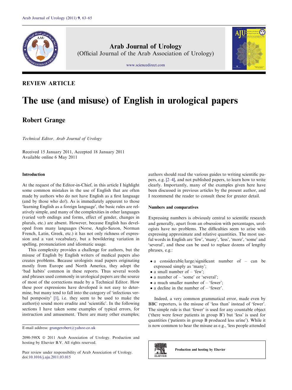 The use (and misuse) of English in urological papers – topic of
