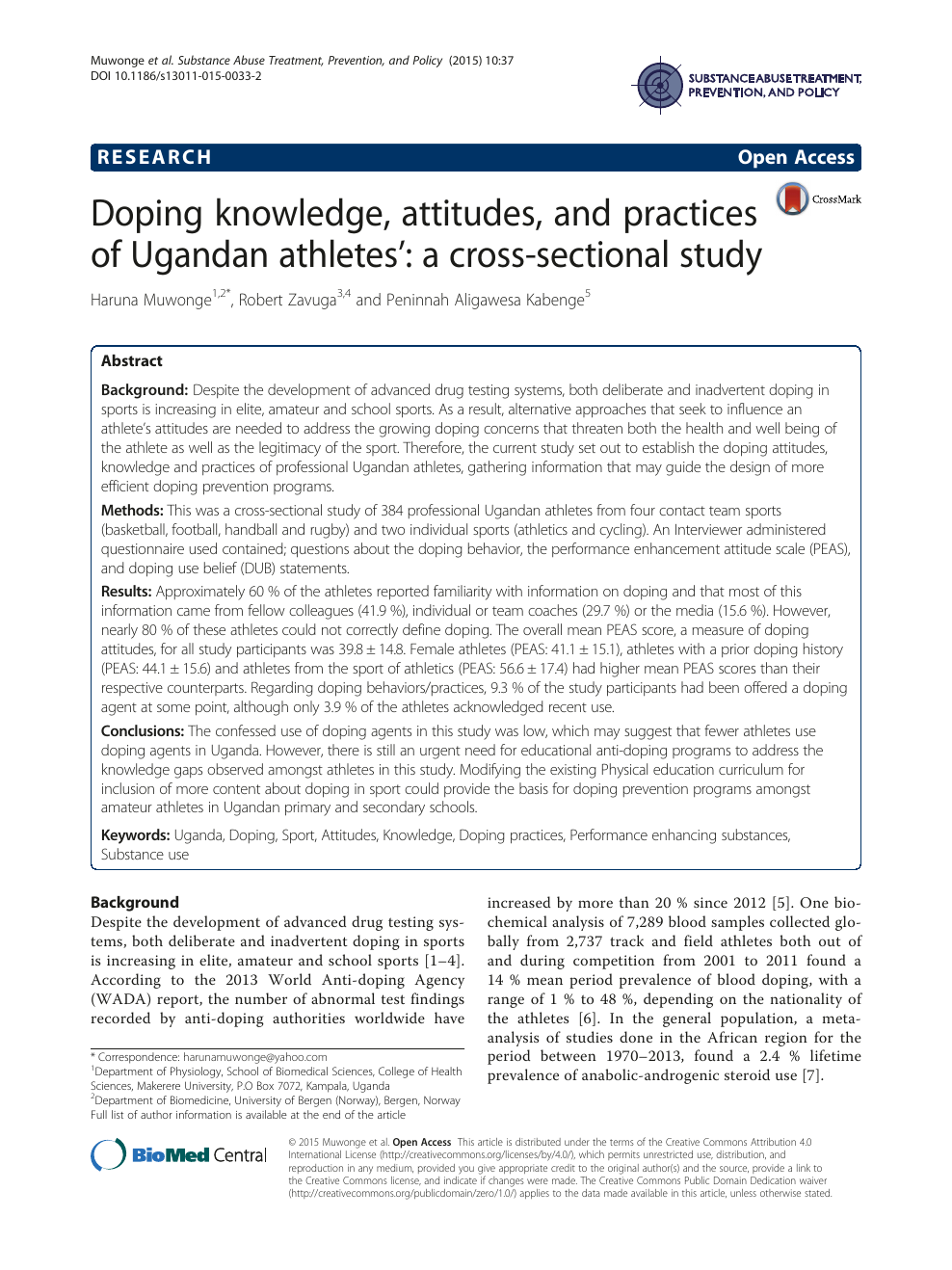 Doping knowledge, attitudes, and practices of Ugandan athletes a cross-sectional study picture photo