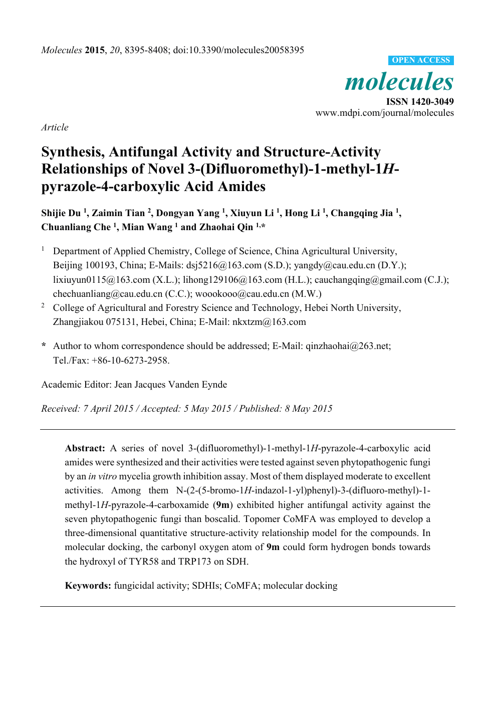 Synthesis Antifungal Activity And Structure Activity Relationships Of Novel 3 Difluoromethyl 1 Methyl 1h Pyrazole 4 Carboxylic Acid Amides Topic Of Research Paper In Chemical Sciences Download Scholarly Article Pdf And Read For Free On