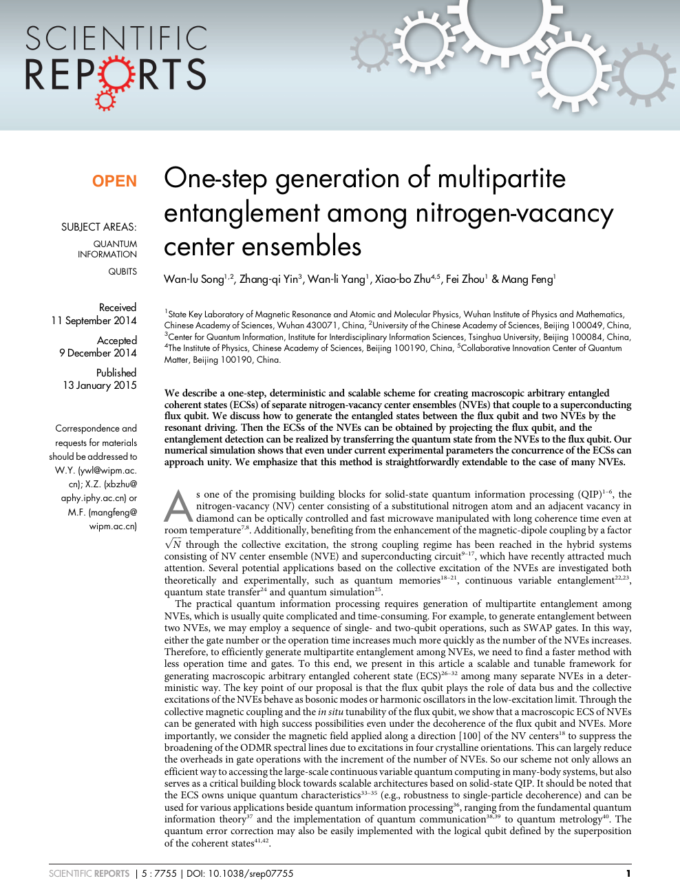 One Step Generation Of Multipartite Entanglement Among Nitrogen Vacancy Center Ensembles Topic Of Research Paper In Physical Sciences Download Scholarly Article Pdf And Read For Free On Cyberleninka Open Science Hub