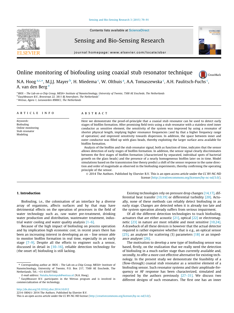 Online Monitoring Of Biofouling Using Coaxial Stub Resonator Technique Topic Of Research Paper In Nano Technology Download Scholarly Article Pdf And Read For Free On Cyberleninka Open Science Hub