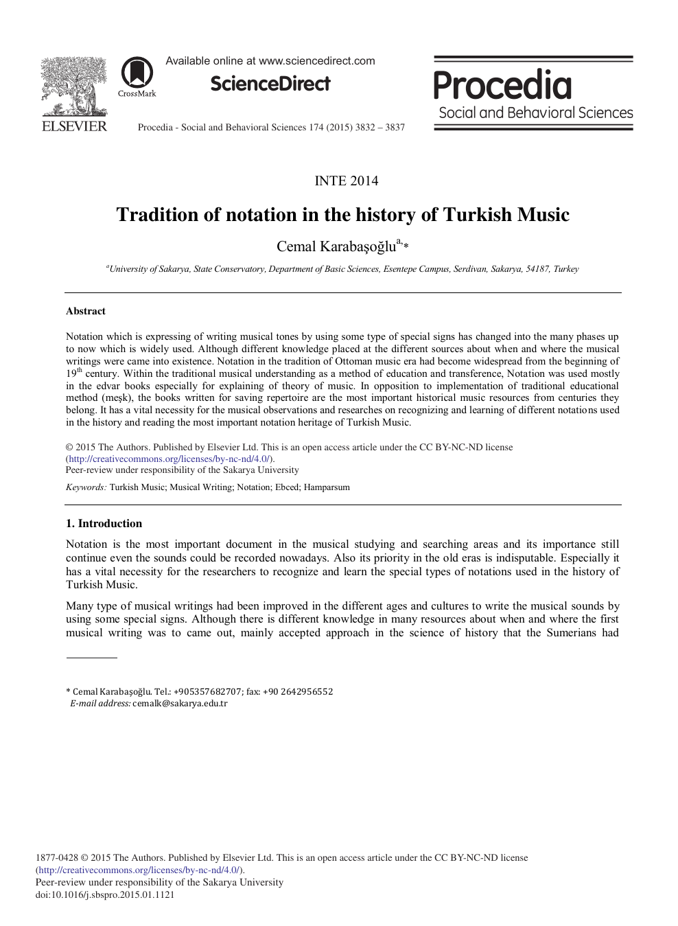 Tradition of Notation in the History of Turkish Music – topic of