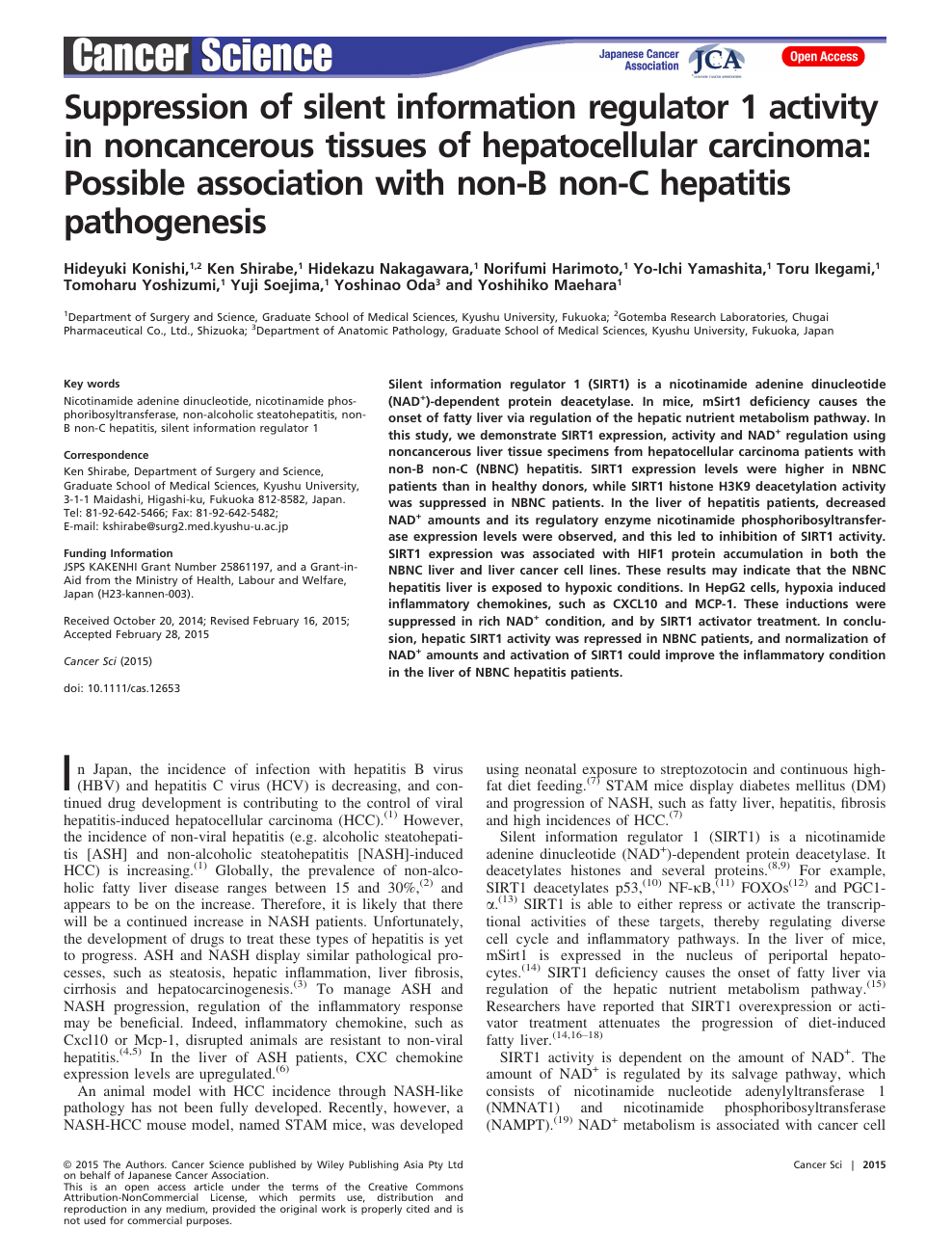 Suppression Of Silent Information Regulator 1 Activity In Noncancerous Tissues Of Hepatocellular Carcinoma Possible Association With Non B Non C Hepatitis Pathogenesis Topic Of Research Paper In Clinical Medicine Download Scholarly Article Pdf