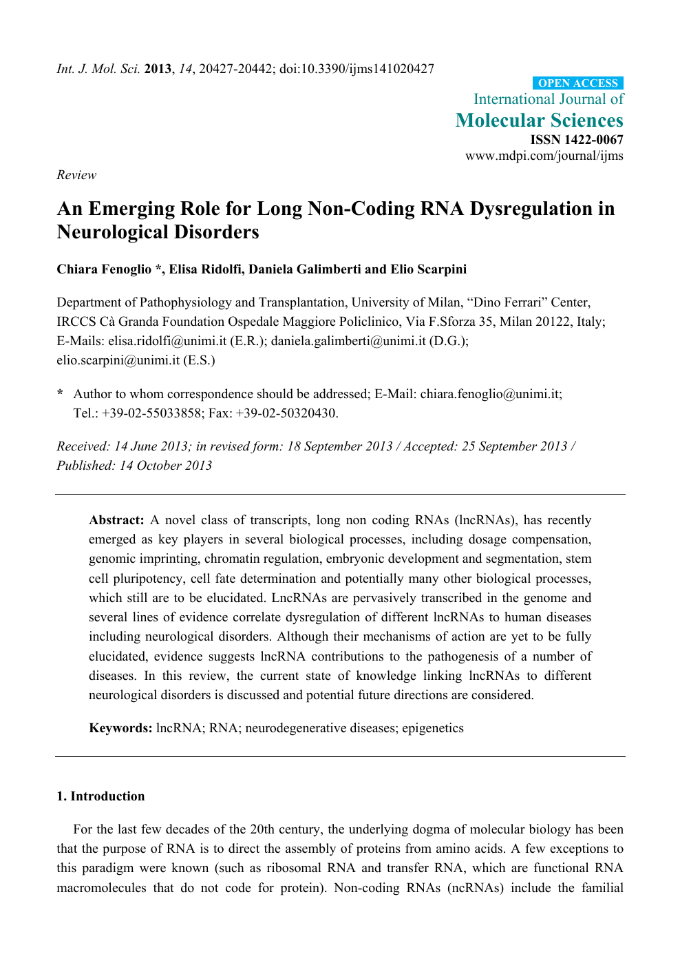 An Emerging Role For Long Non Coding Rna Dysregulation In Neurological Disorders Topic Of Research Paper In Biological Sciences Download Scholarly Article Pdf And Read For Free On Cyberleninka Open Science Hub