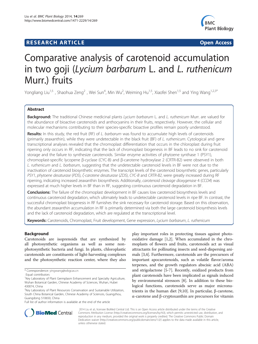 Comparative Analysis Of Carotenoid Accumulation In Two Goji