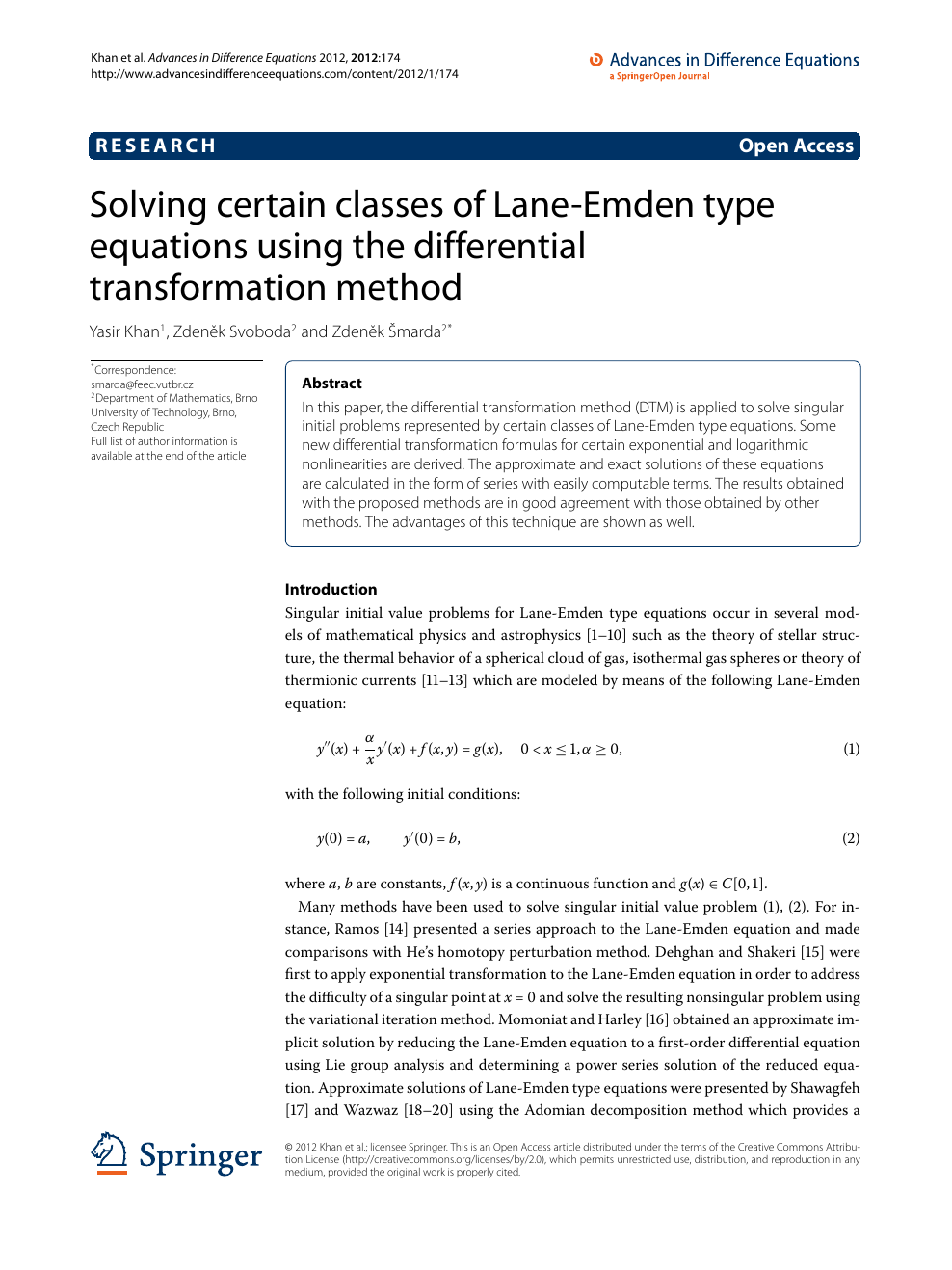 Solving Certain Classes Of Lane Emden Type Equations Using The Differential Transformation Method Topic Of Research Paper In Mathematics Download Scholarly Article Pdf And Read For Free On Cyberleninka Open Science Hub