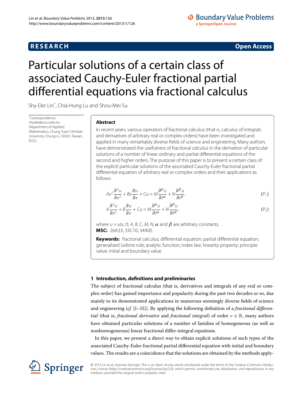 Particular Solutions Of A Certain Class Of Associated Cauchy Euler Fractional Partial Differential Equations Via Fractional Calculus Topic Of Research Paper In Mathematics Download Scholarly Article Pdf And Read For Free On