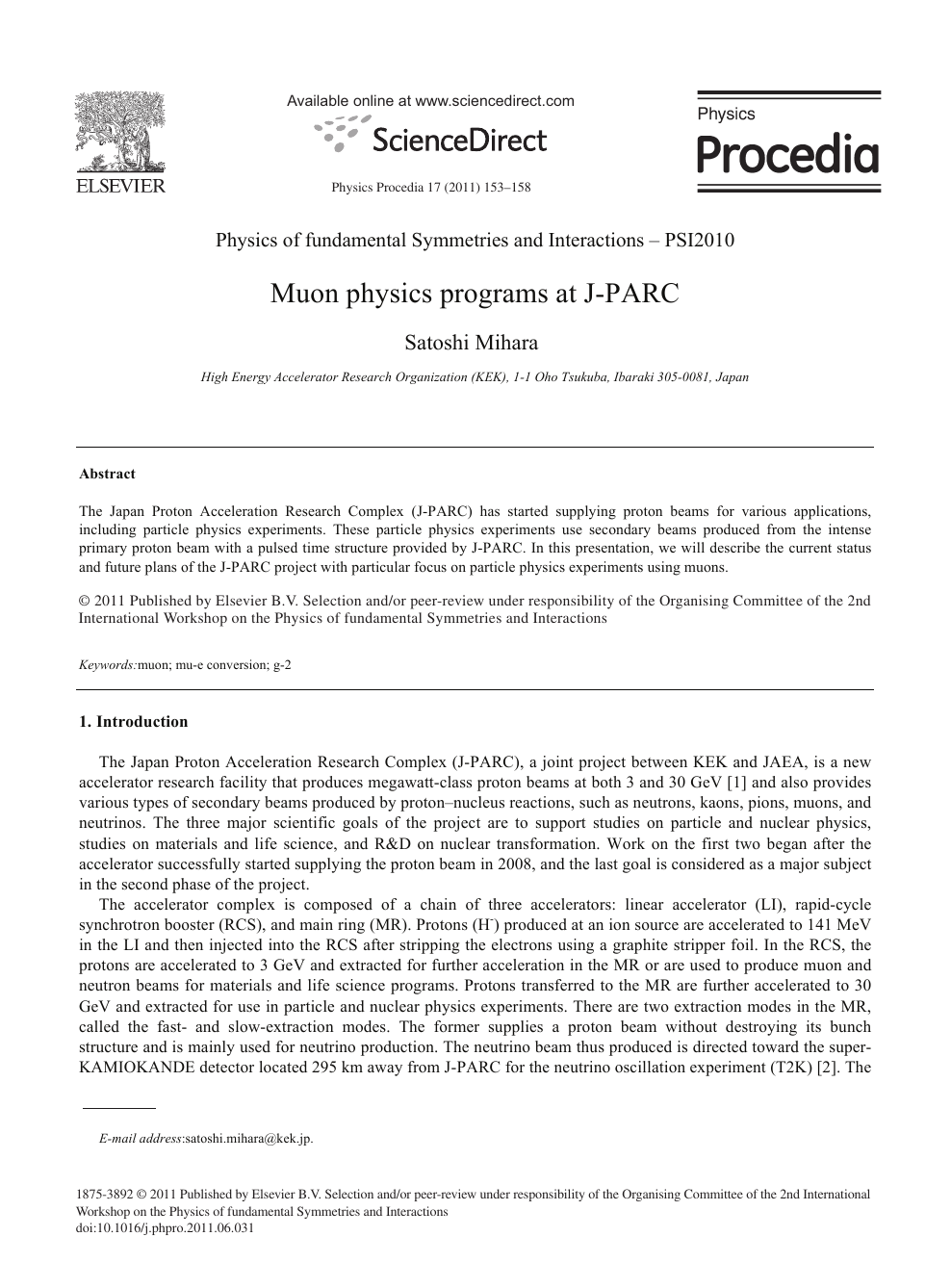 Muon Physics Programs At J Parc Topic Of Research Paper In Physical Sciences Download Scholarly Article Pdf And Read For Free On Cyberleninka Open Science Hub