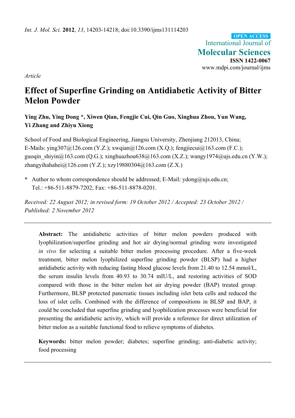 Effect Of Superfine Grinding On Antidiabetic Activity Of Bitter Melon Powder Topic Of Research Paper In Biological Sciences Download Scholarly Article Pdf And Read For Free On Cyberleninka Open Science Hub