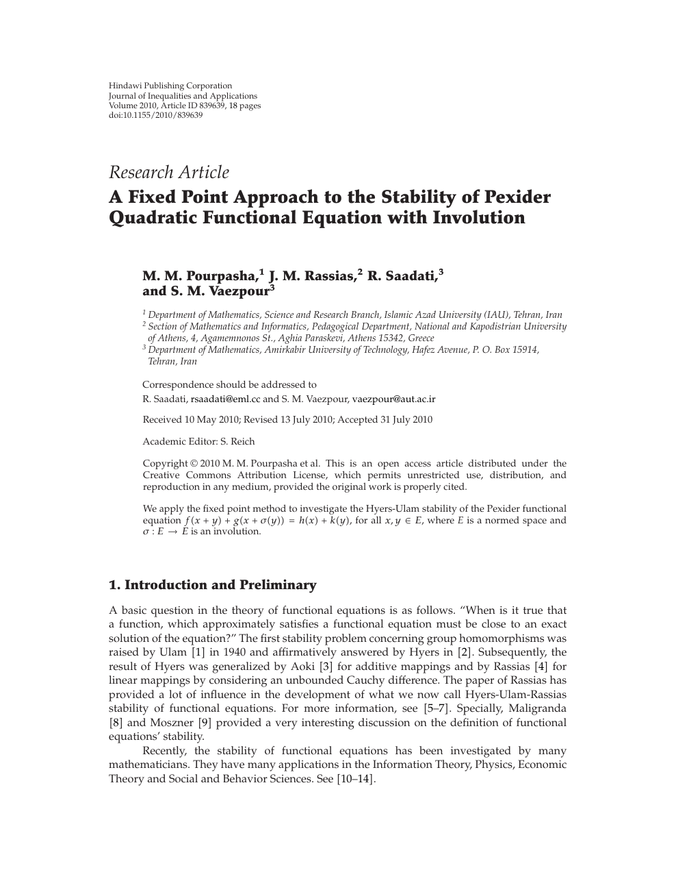 A Fixed Point Approach To The Stability Of Pexider Quadratic Functional Equation With Involution Topic Of Research Paper In Mathematics Download Scholarly Article Pdf And Read For Free On Cyberleninka Open