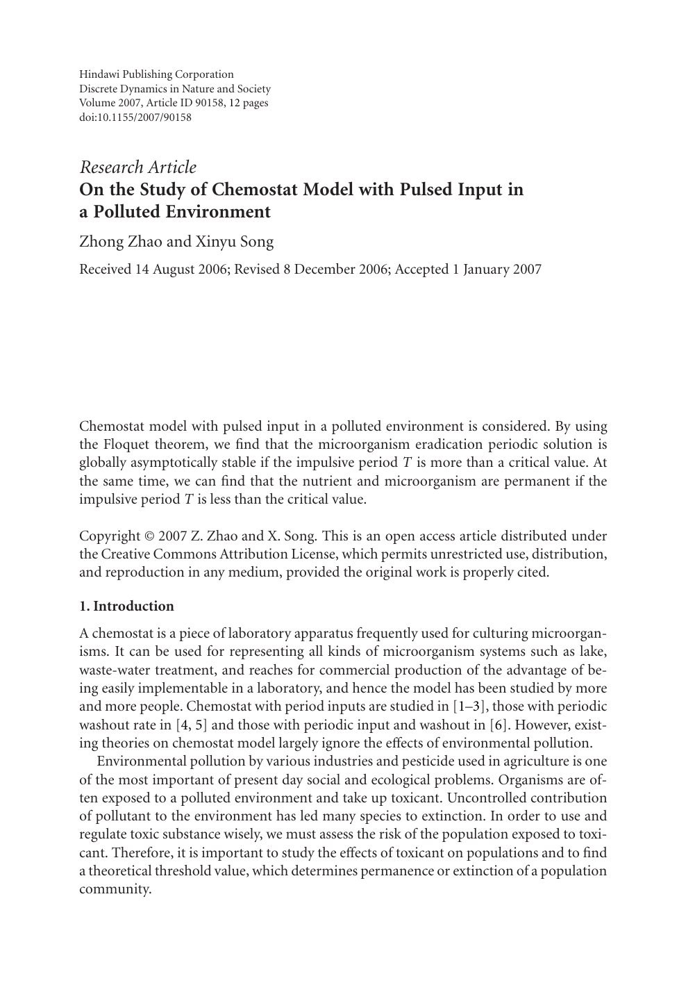 On The Study Of Chemostat Model With Pulsed Input In A Polluted Environment Topic Of Research Paper In Mathematics Download Scholarly Article Pdf And Read For Free On Cyberleninka Open Science