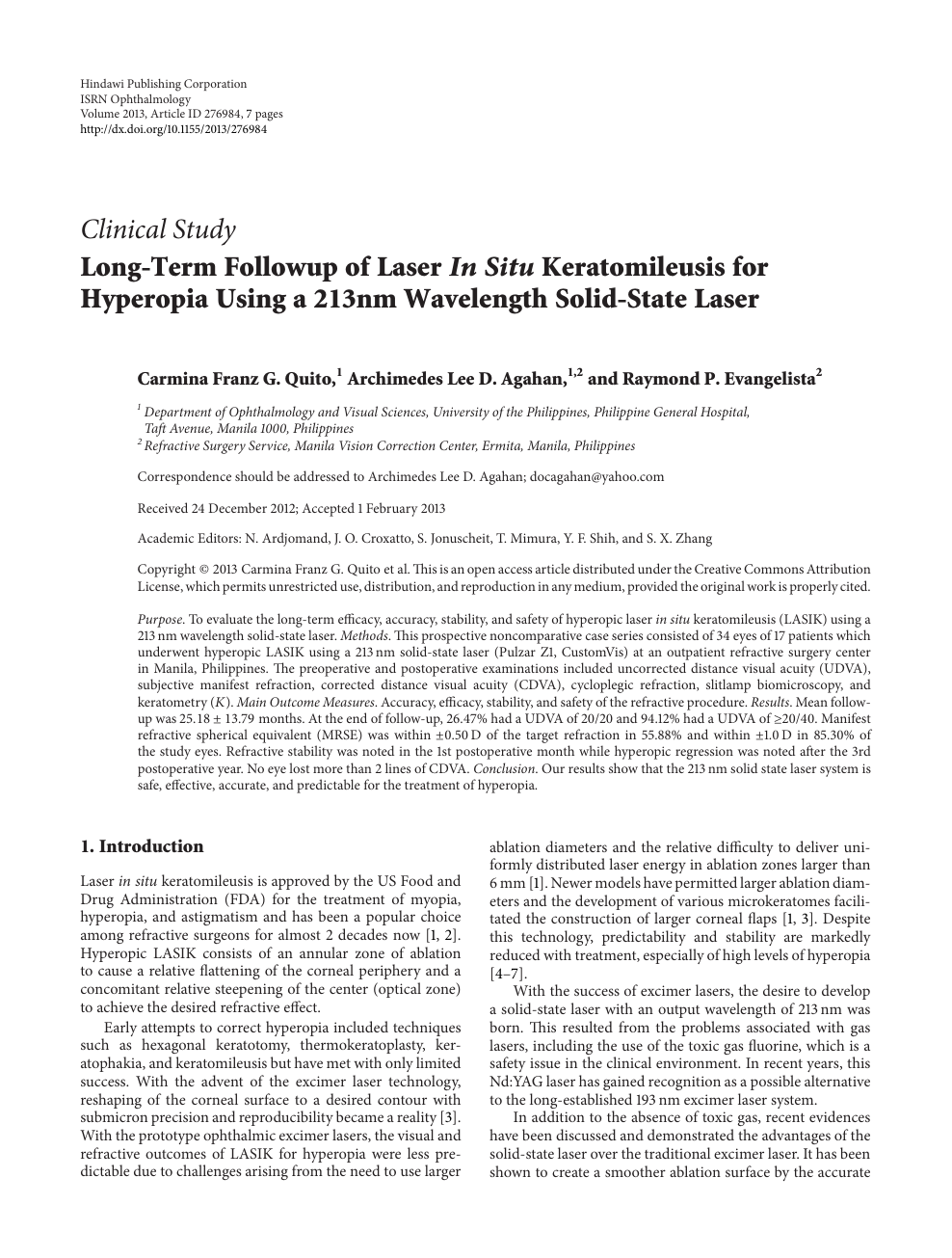 Long Term Followup Of Laser In Situ Keratomileusis For Hyperopia Using A 213 Nm Wavelength Solid State Laser Topic Of Research Paper In Clinical Medicine Download Scholarly Article Pdf And Read For Free