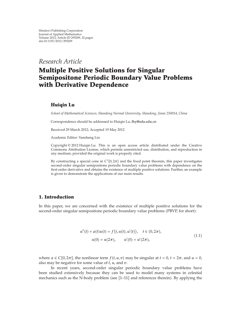 Multiple Positive Solutions For Singular Semipositone Periodic Boundary Value Problems With Derivative Dependence Topic Of Research Paper In Mathematics Download Scholarly Article Pdf And Read For Free On Cyberleninka Open Science