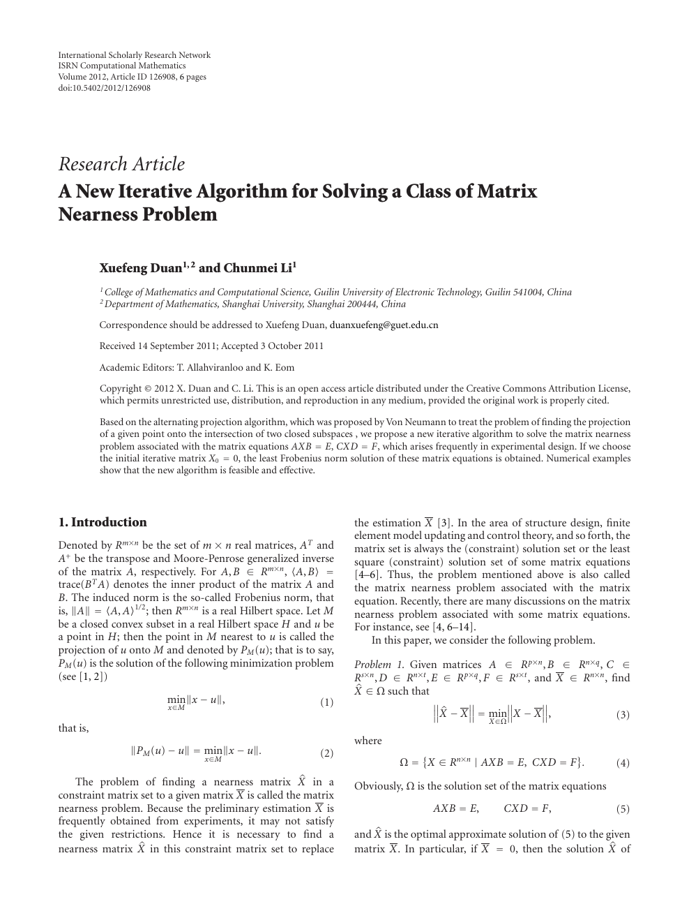 A New Iterative Algorithm For Solving A Class Of Matrix Nearness Problem Topic Of Research Paper In Mathematics Download Scholarly Article Pdf And Read For Free On Cyberleninka Open Science Hub