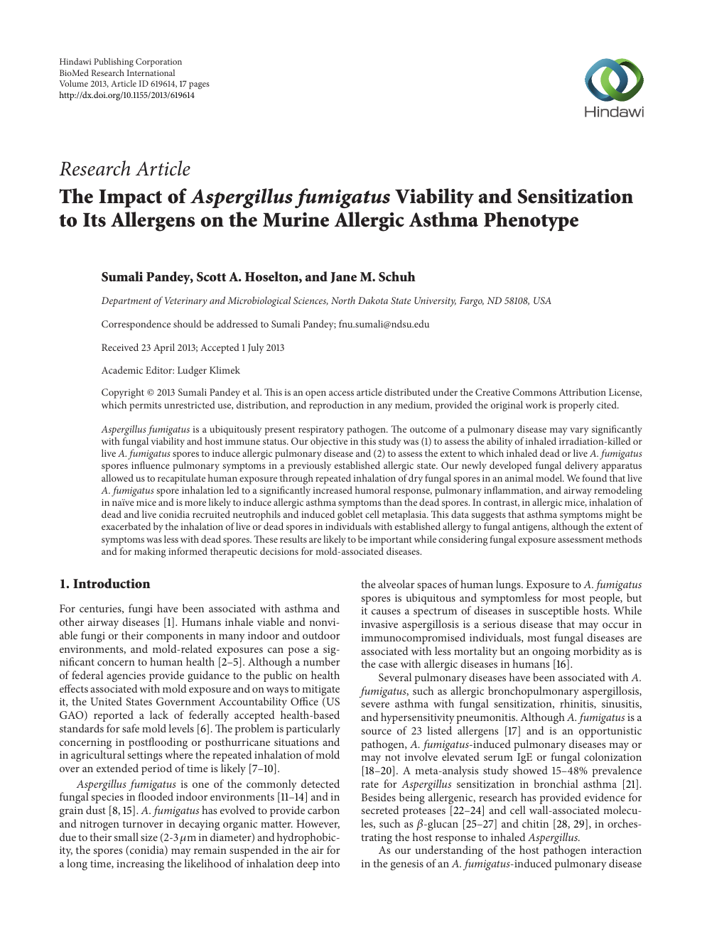 The Impact Of Aspergillus Fumigatus Viability And Sensitization To