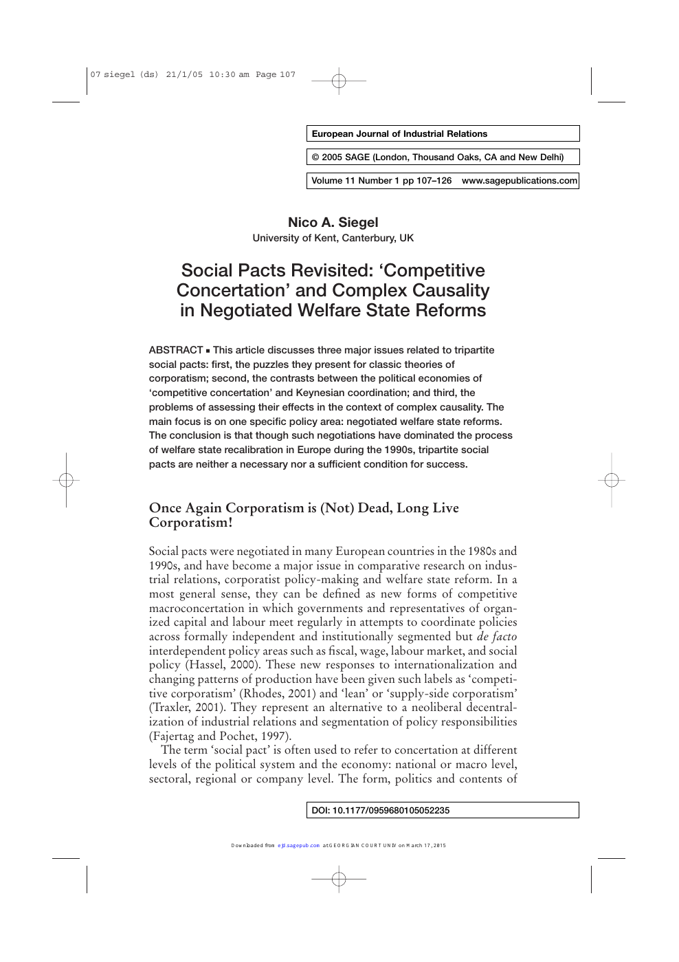 Social Pacts Revisited Competitive Concertation And Complex Causality In Negotiated Welfare State Reforms Topic Of Research Paper In Law Download Scholarly Article Pdf And Read For Free On Cyberleninka Open Science