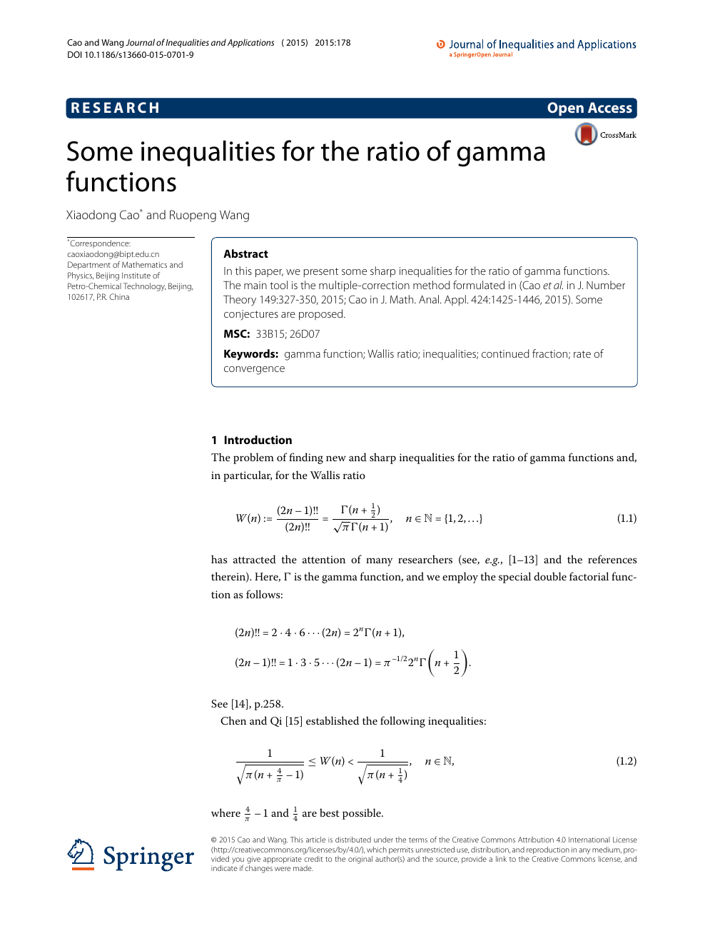 Some Inequalities For The Ratio Of Gamma Functions Topic Of Research Paper In Mathematics Download Scholarly Article Pdf And Read For Free On Cyberleninka Open Science Hub