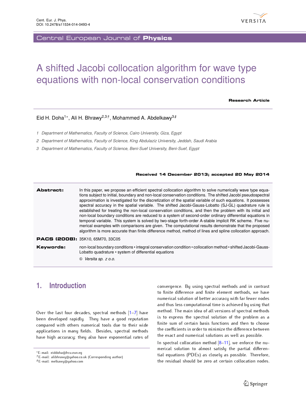 A Shifted Jacobi Collocation Algorithm For Wave Type Equations With Non Local Conservation Conditions Topic Of Research Paper In Mathematics Download Scholarly Article Pdf And Read For Free On Cyberleninka Open Science