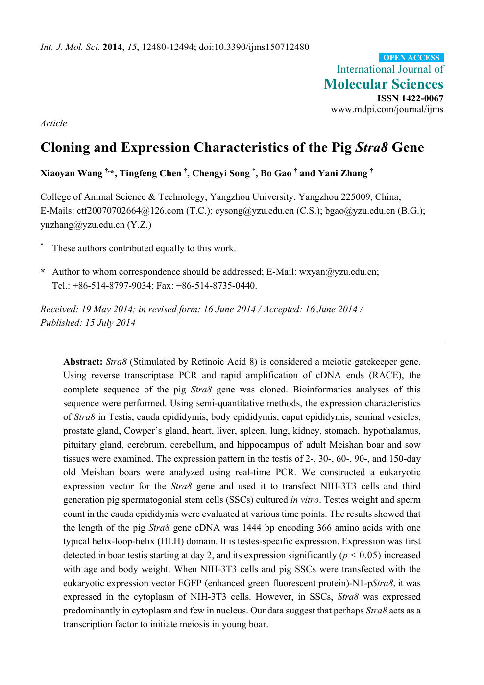 Cloning And Expression Characteristics Of The Pig Stra8 Gene Topic Of Research Paper In Biological Sciences Download Scholarly Article Pdf And Read For Free On Cyberleninka Open Science Hub