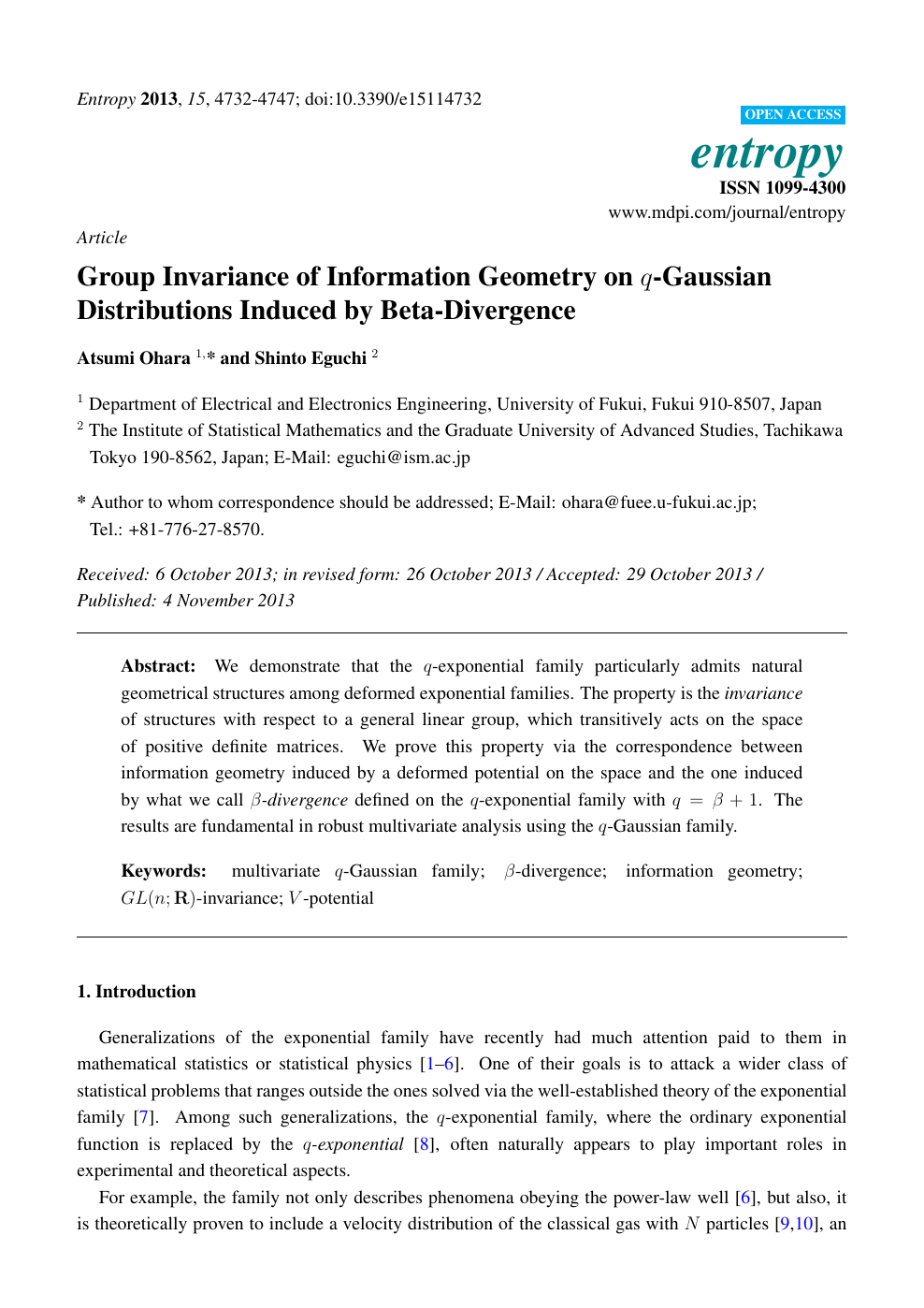 Group Invariance Of Information Geometry On Q Gaussian Distributions Induced By Beta Divergence Topic Of Research Paper In Mathematics Download Scholarly Article Pdf And Read For Free On Cyberleninka Open Science Hub