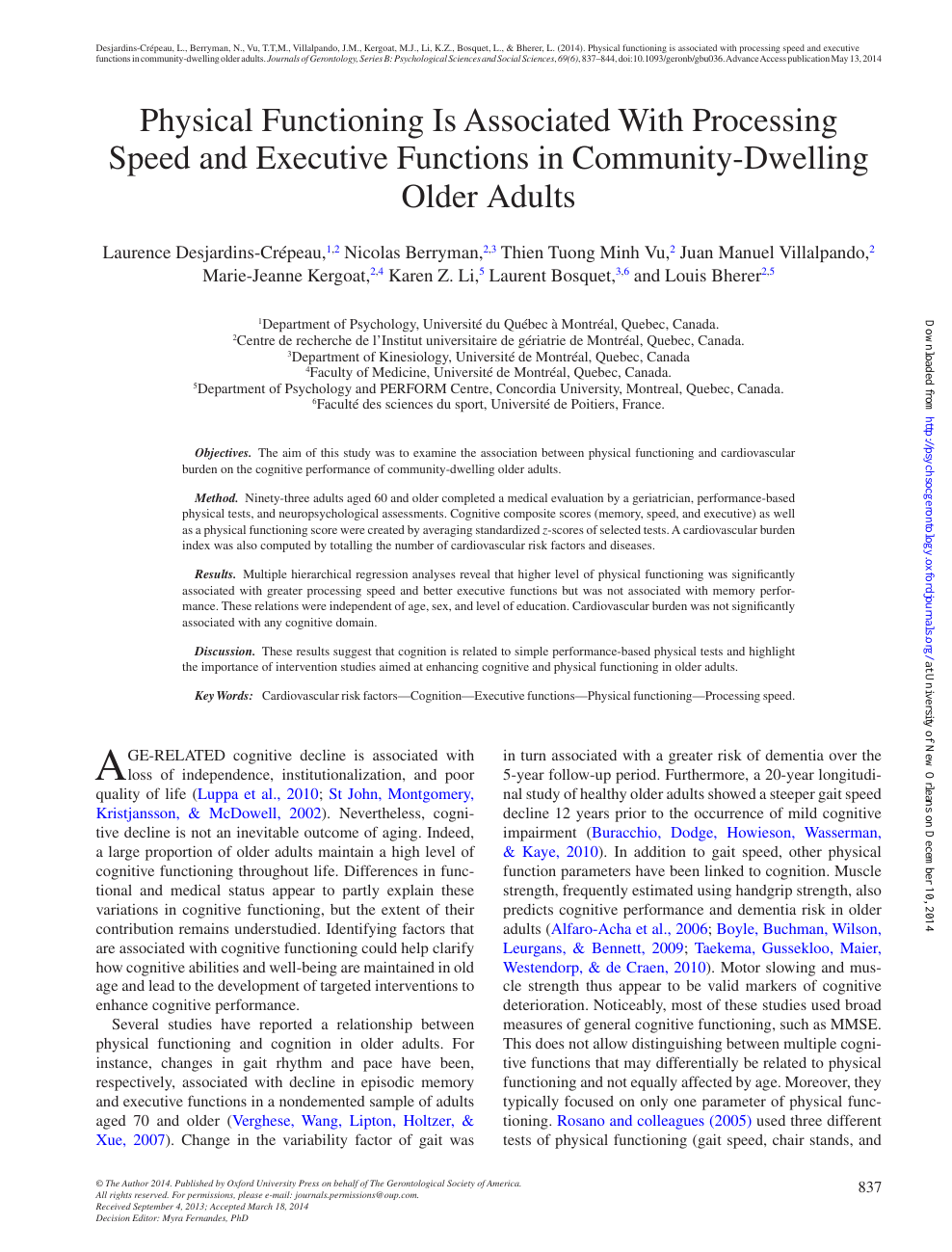 Physical Functioning Is Associated With Processing Speed And Executive Functions In Community Dwelling Older Adults Topic Of Research Paper In Psychology Download Scholarly Article Pdf And Read For Free On Cyberleninka Open