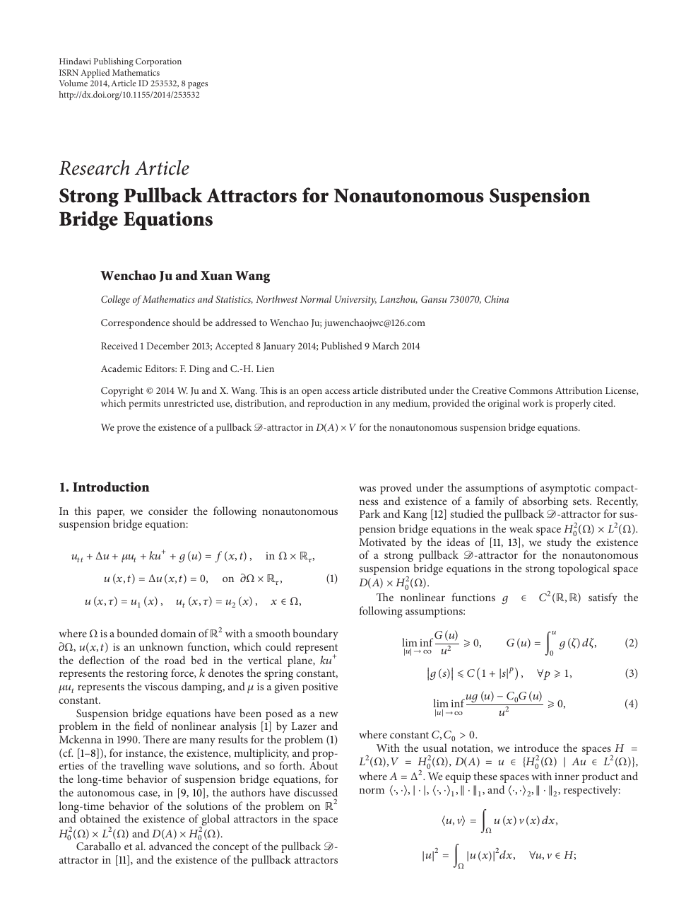 Strong Pullback Attractors For Nonautonomous Suspension Bridge Equations Topic Of Research Paper In Mathematics Download Scholarly Article Pdf And Read For Free On Cyberleninka Open Science Hub