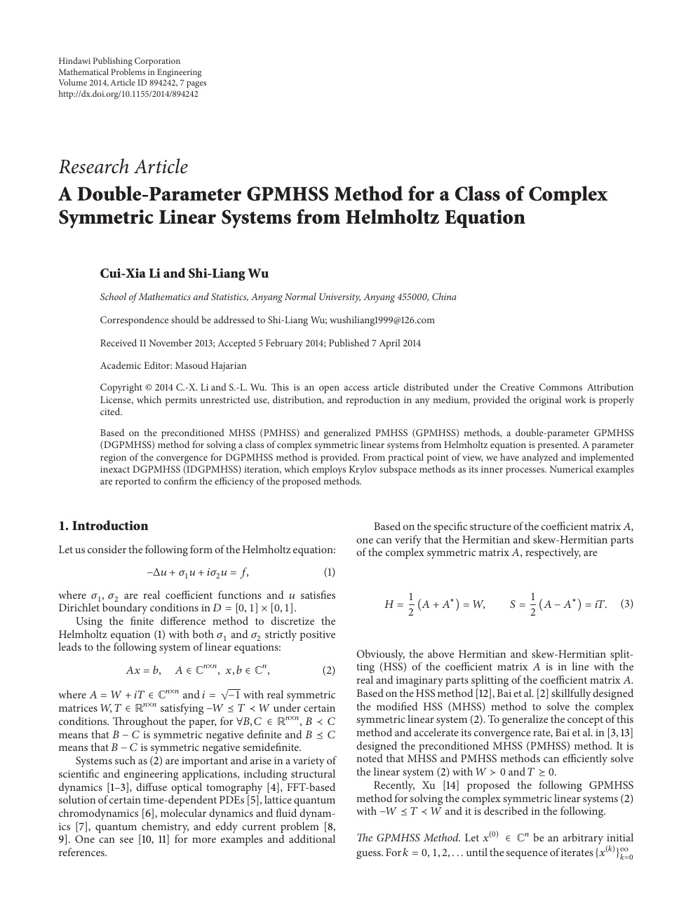 A Double Parameter Gpmhss Method For A Class Of Complex Symmetric Linear Systems From Helmholtz Equation Topic Of Research Paper In Mathematics Download Scholarly Article Pdf And Read For Free On Cyberleninka