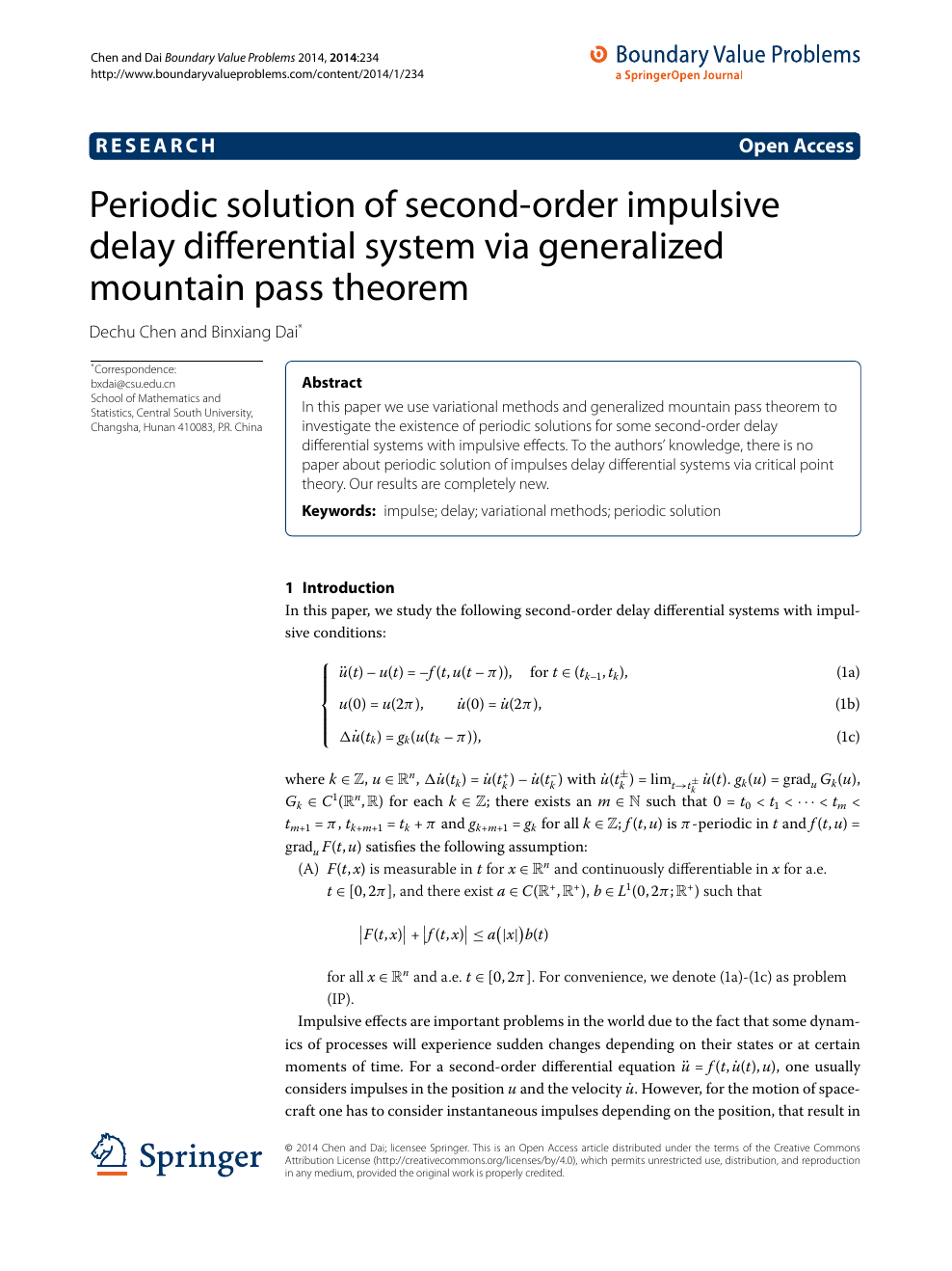 Periodic Solution Of Second Order Impulsive Delay Differential System Via Generalized Mountain Pass Theorem Topic Of Research Paper In Mathematics Download Scholarly Article Pdf And Read For Free On Cyberleninka Open Science