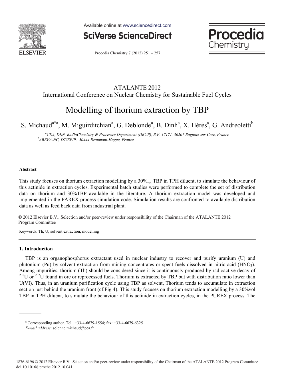Modelling Of Thorium Extraction By Tbp Topic Of Research Paper In Chemical Sciences Download Scholarly Article Pdf And Read For Free On Cyberleninka Open Science Hub