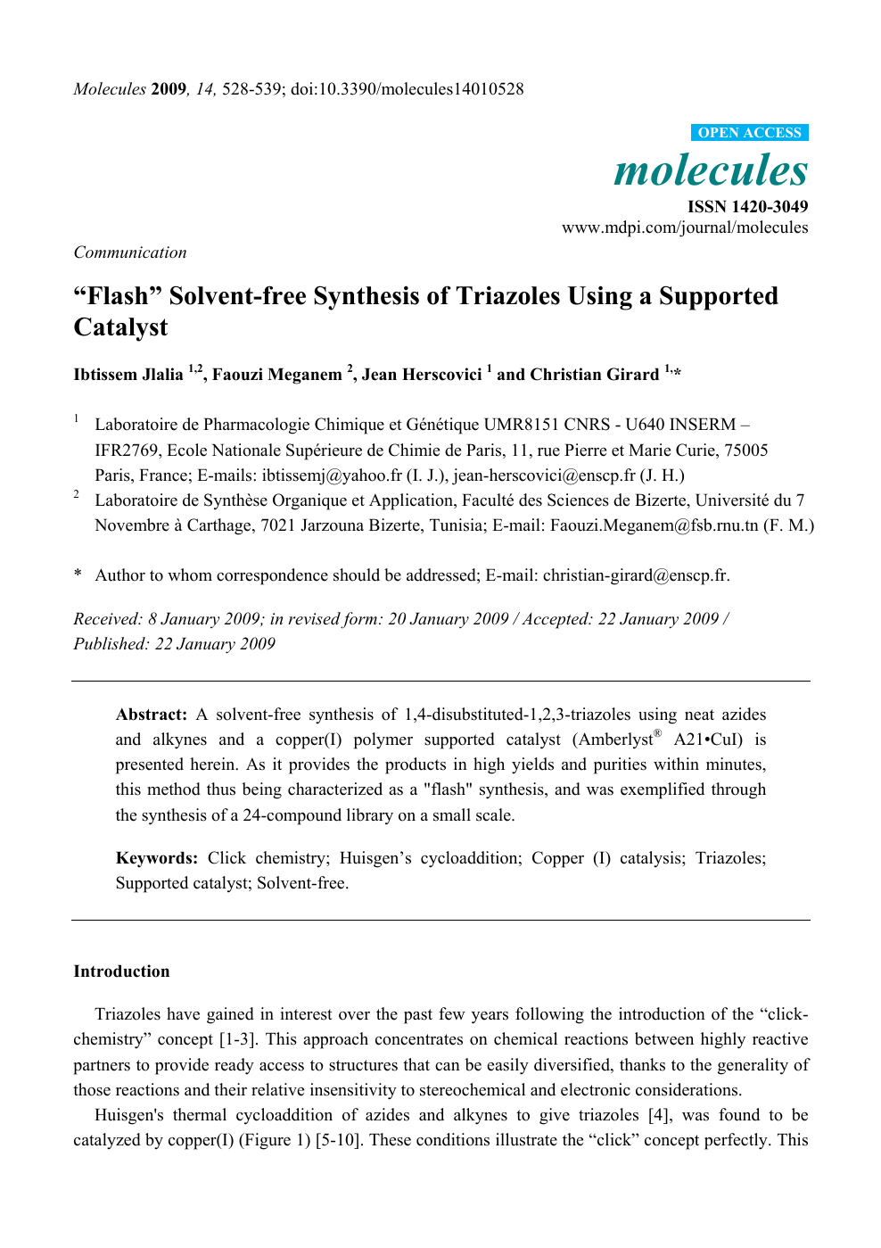 Flash Solvent Free Synthesis Of Triazoles Using A Supported Catalyst Topic Of Research Paper In Chemical Sciences Download Scholarly Article Pdf And Read For Free On Cyberleninka Open Science Hub