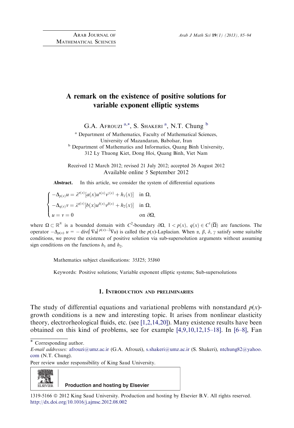 A Remark On The Existence Of Positive Solutions For Variable Exponent Elliptic Systems Topic Of Research Paper In Mathematics Download Scholarly Article Pdf And Read For Free On Cyberleninka Open Science