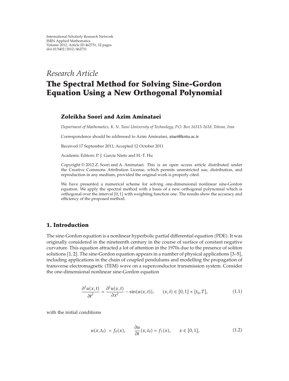 The Spectral Method For Solving Sine Gordon Equation Using A New Orthogonal Polynomial Topic Of Research Paper In Mathematics Download Scholarly Article Pdf And Read For Free On Cyberleninka Open Science Hub