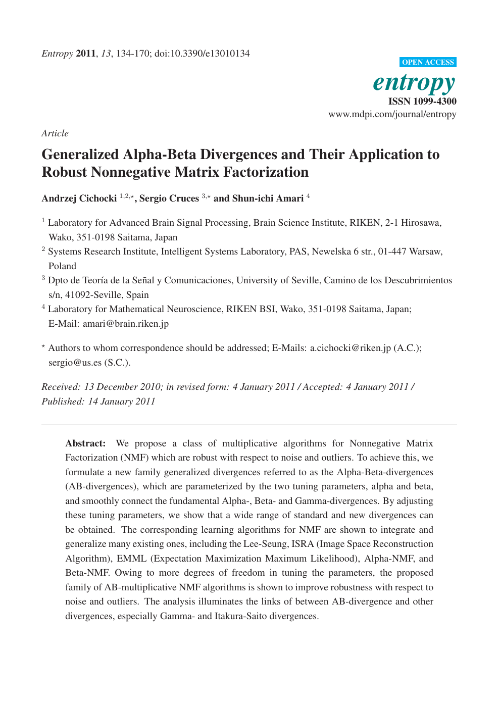 Generalized Alpha Beta Divergences And Their Application To Robust Nonnegative Matrix Factorization Topic Of Research Paper In Mathematics Download Scholarly Article Pdf And Read For Free On Cyberleninka Open Science Hub