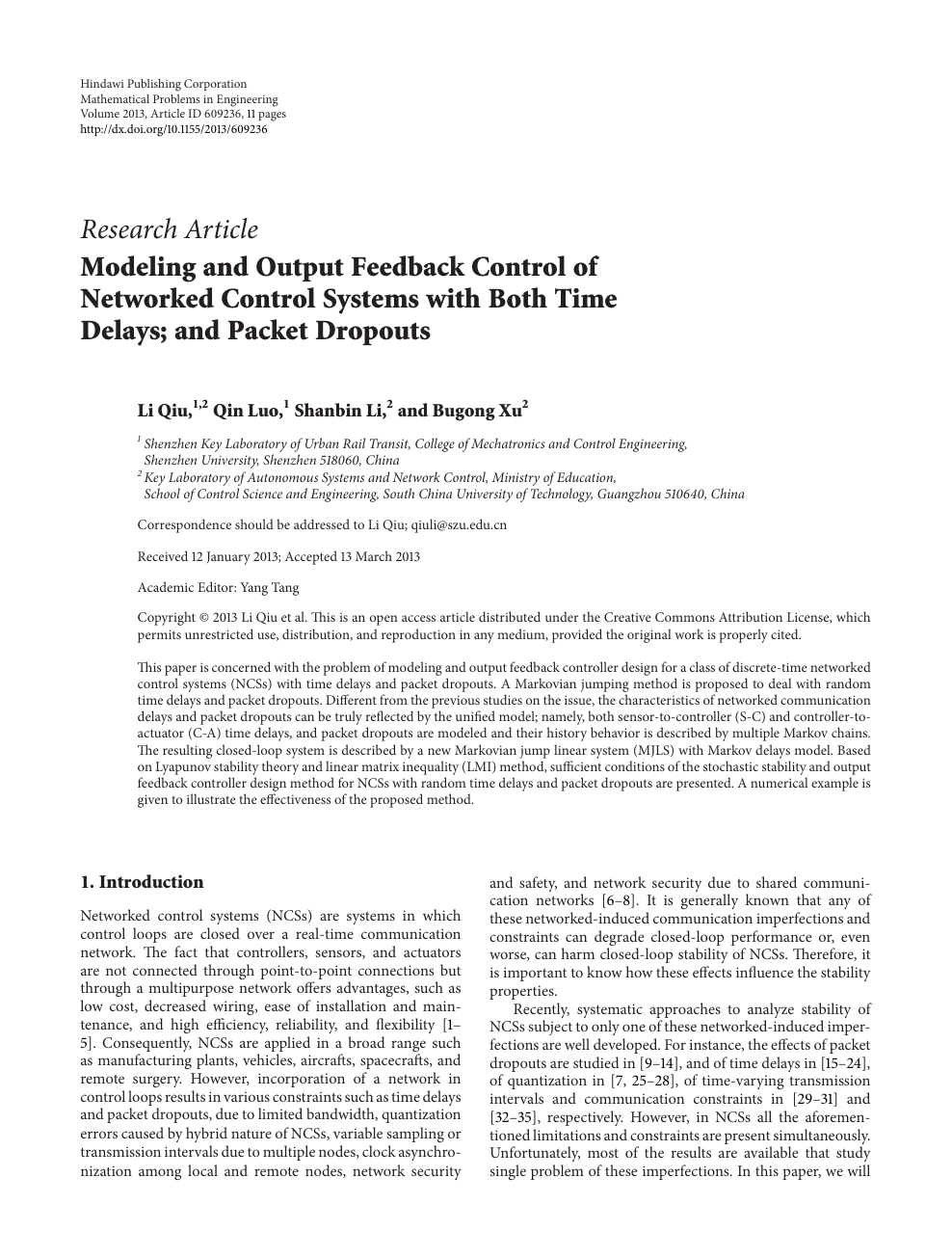 Modeling And Output Feedback Control Of Networked Control Systems With Both Time Delays And Packet Dropouts Topic Of Research Paper In Mathematics Download Scholarly Article Pdf And Read For Free On