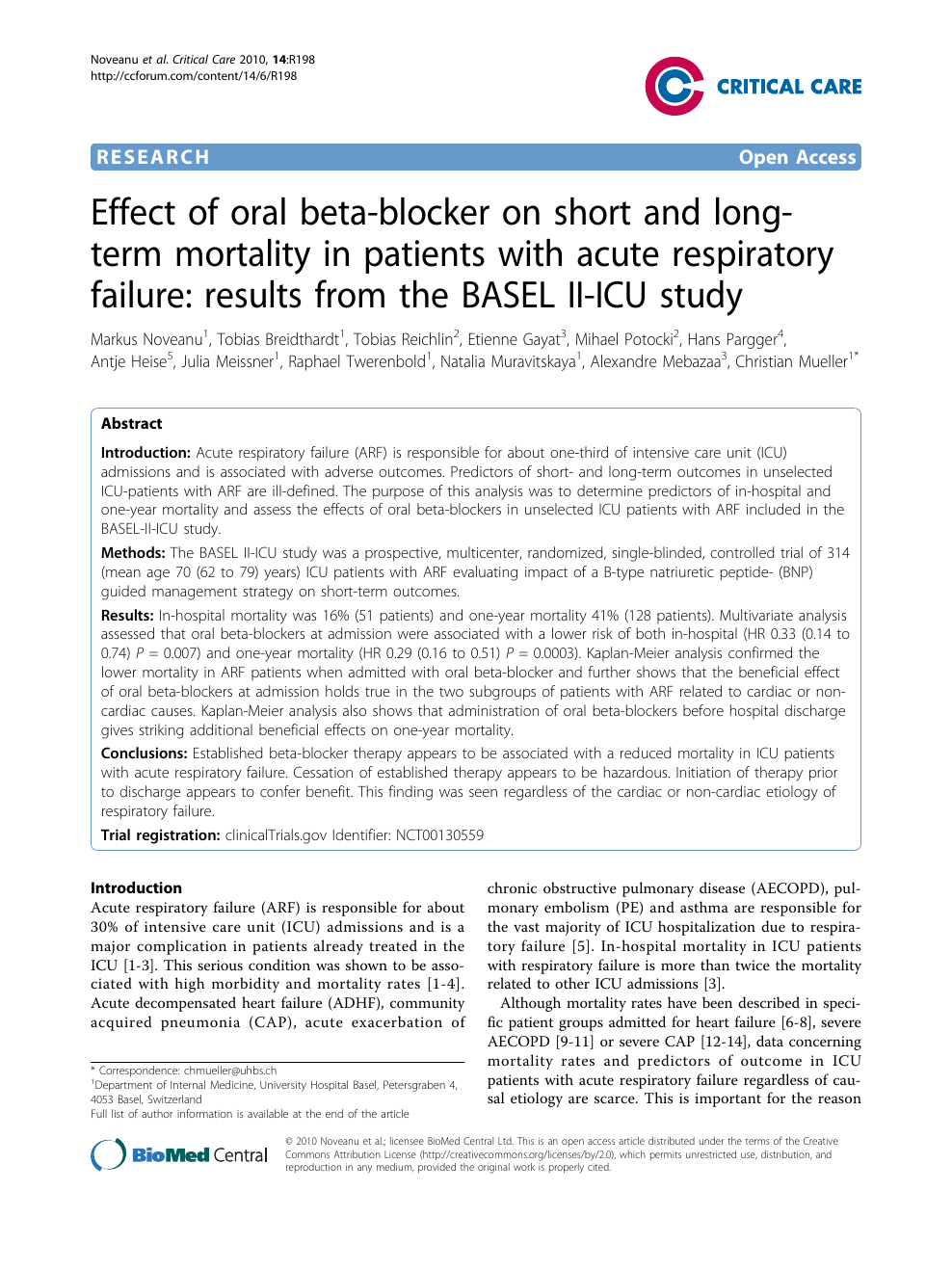 Effect Of Oral Beta Blocker On Short And Long Term Mortality In Patients With Acute Respiratory Failure Results From The Basel Ii Icu Study Topic Of Research Paper In Health Sciences Download Scholarly Article Pdf