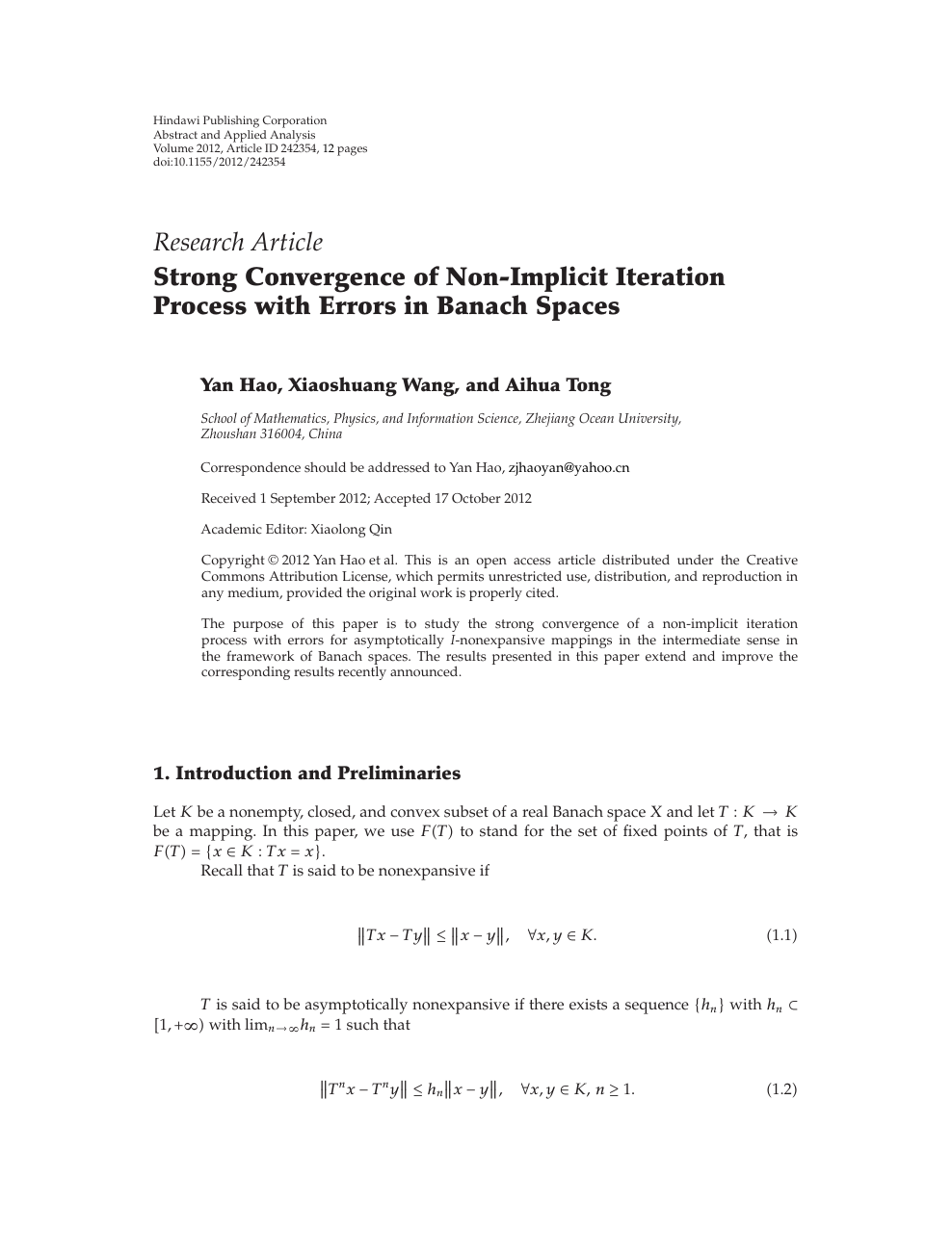 Strong Convergence Of Non Implicit Iteration Process With Errors In Banach Spaces Topic Of Research Paper In Mathematics Download Scholarly Article Pdf And Read For Free On Cyberleninka Open Science Hub