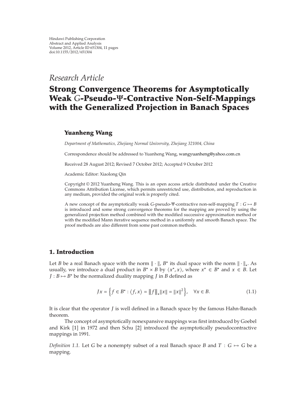 Strong Convergence Theorems For Asymptotically Weak G Pseudo Ps Contractive Non Self Mappings With The Generalized Projection In Banach Spaces Topic Of Research Paper In Mathematics Download Scholarly Article Pdf And Read For