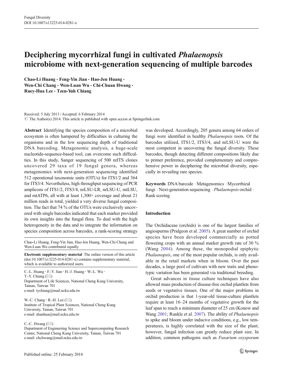Deciphering Mycorrhizal Fungi In Cultivated Phalaenopsis Microbiome With Next Generation Sequencing Of Multiple Barcodes Topic Of Research Paper In Biological Sciences Download Scholarly Article Pdf And Read For Free On Cyberleninka Open