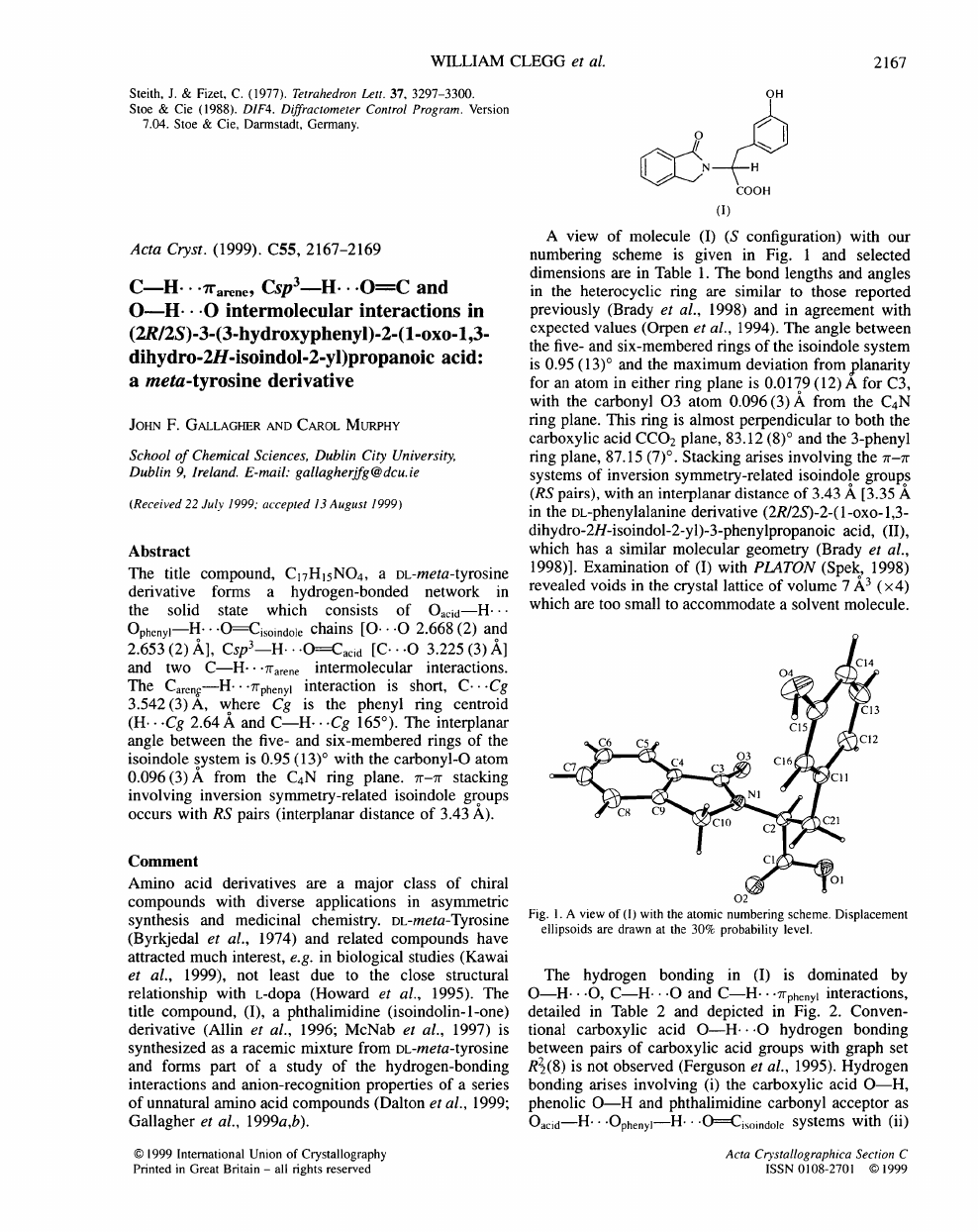 C H P Arene C Sp 3 H O C And O H O Intermolecular Interactions In 2 R 2 S 3 3 Hydroxyphenyl 2 1 Oxo 1 3 Dihydro 2 H Isoindol 2 Yl Propanoic Acid A Meta Tyrosine Derivative Topic Of Research Paper In Chemical Sciences