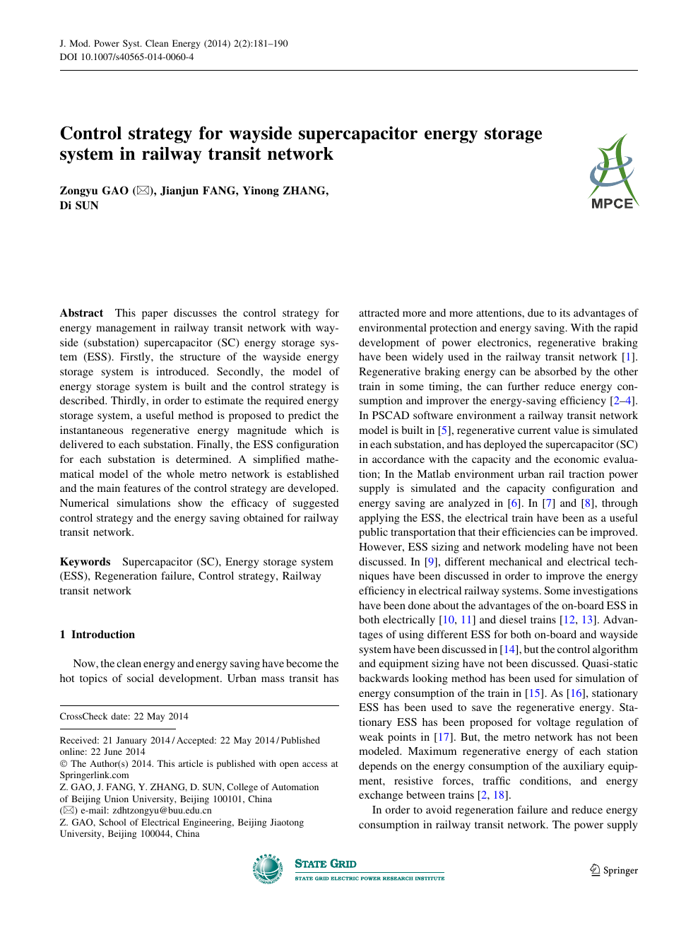 Control Strategy For Wayside Supercapacitor Energy Storage System In Railway Transit Network Topic Of Research Paper In Electrical Engineering Electronic Engineering Information Engineering Download Scholarly Article Pdf And Read For Free