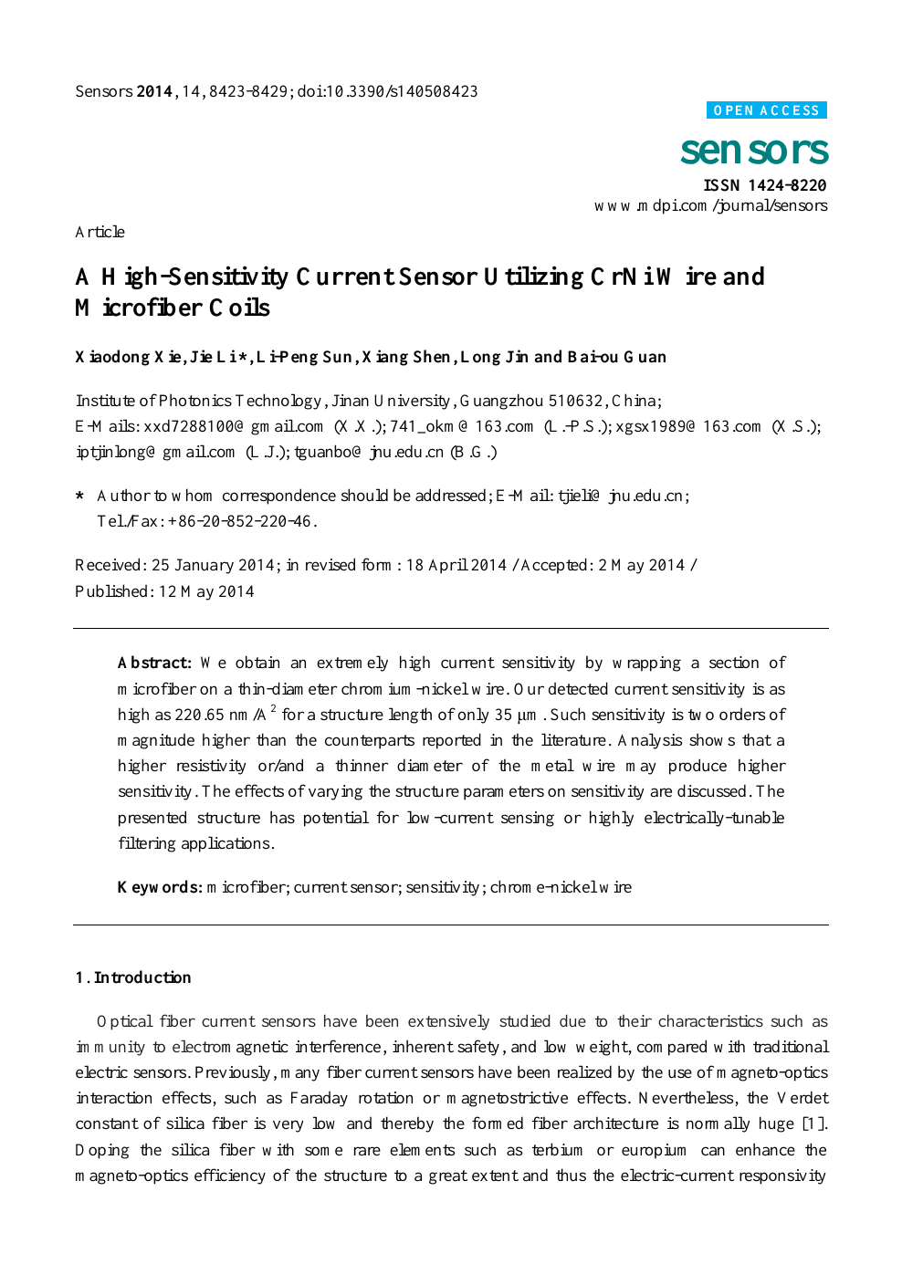 A High Sensitivity Current Sensor Utilizing Crni Wire And Microfiber Coils Topic Of Research Paper In Nano Technology Download Scholarly Article Pdf And Read For Free On Cyberleninka Open Science Hub