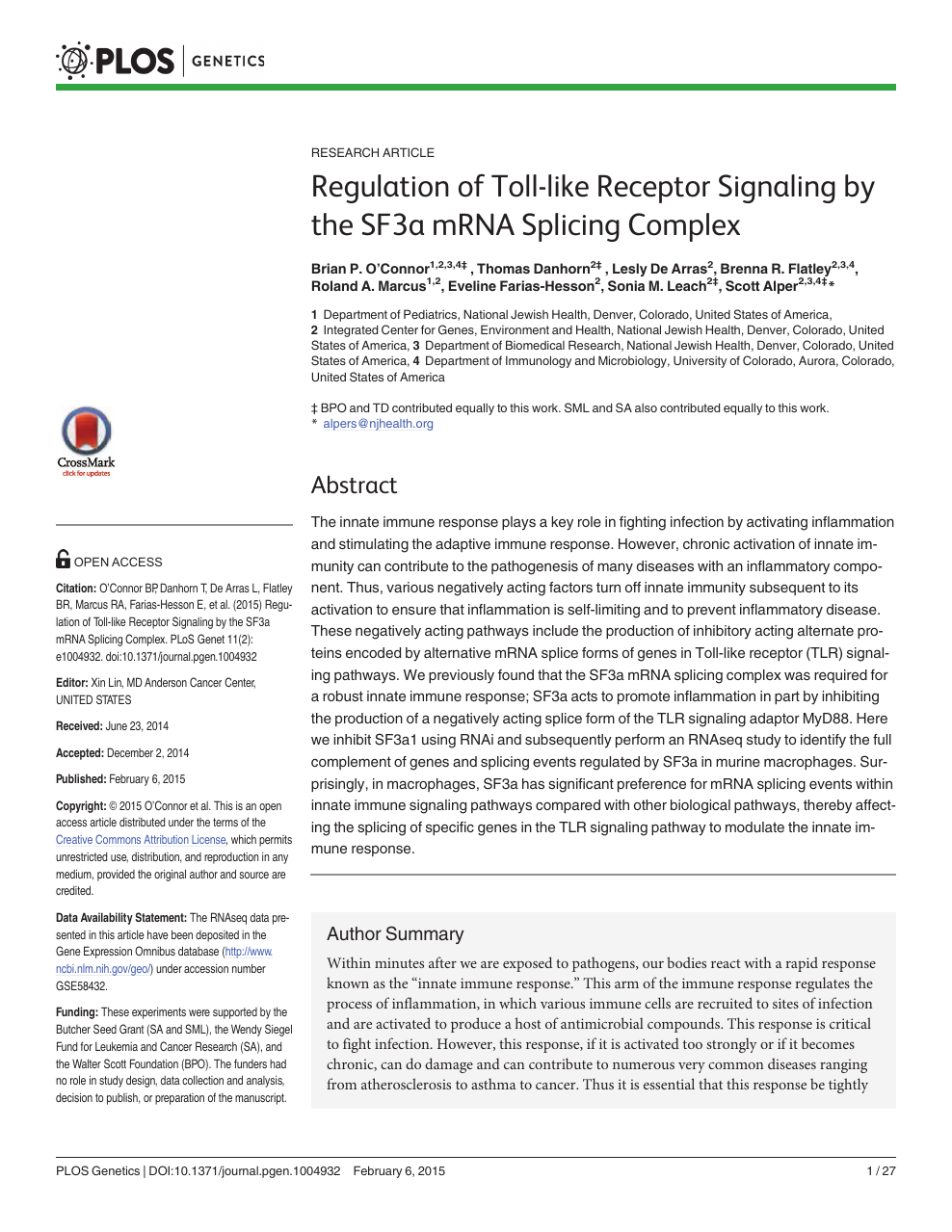 Regulation Of Toll Like Receptor Signaling By The Sf3a Mrna Splicing Complex Topic Of Research Paper In Biological Sciences Download Scholarly Article Pdf And Read For Free On Cyberleninka Open Science Hub