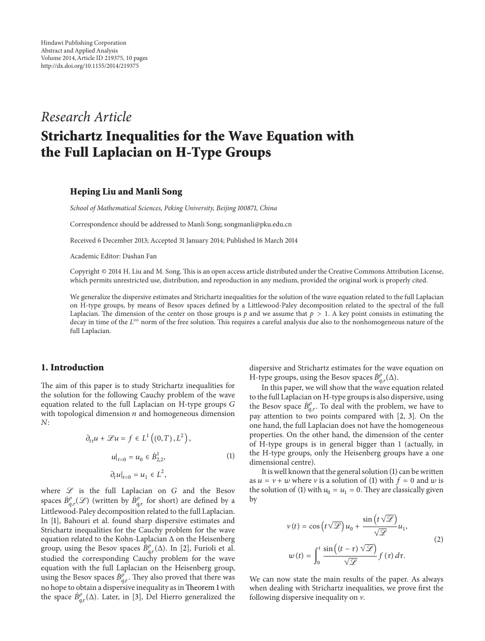 Strichartz Inequalities For The Wave Equation With The Full Laplacian On H Type Groups Topic Of Research Paper In Mathematics Download Scholarly Article Pdf And Read For Free On Cyberleninka Open Science
