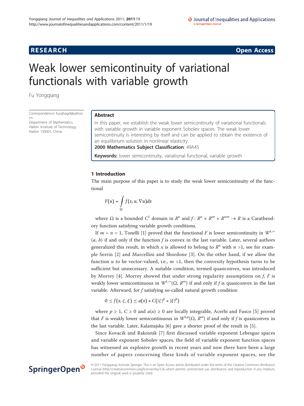 Weak Lower Semicontinuity Of Variational Functionals With Variable Growth Topic Of Research Paper In Mathematics Download Scholarly Article Pdf And Read For Free On Cyberleninka Open Science Hub